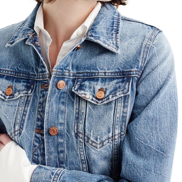 J Crew classic denim jacket distressed PXS